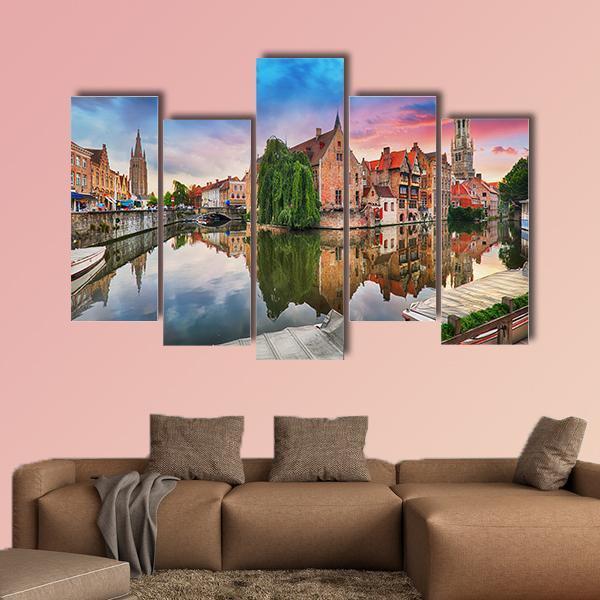 Bruges At Dramatic Canvas Wall Art-5 Pop-Gallery Wrap-47" x 32"-Tiaracle