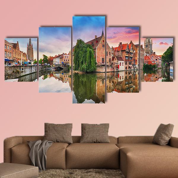 Bruges At Dramatic Canvas Wall Art-5 Star-Gallery Wrap-62" x 32"-Tiaracle