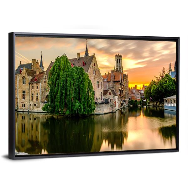 Bruges Cityscape With Canal Canvas Wall Art-3 Horizontal-Gallery Wrap-25&quot; x 16&quot;-Tiaracle