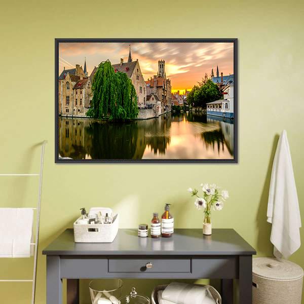 Bruges Cityscape With Canal Canvas Wall Art-3 Horizontal-Gallery Wrap-25&quot; x 16&quot;-Tiaracle