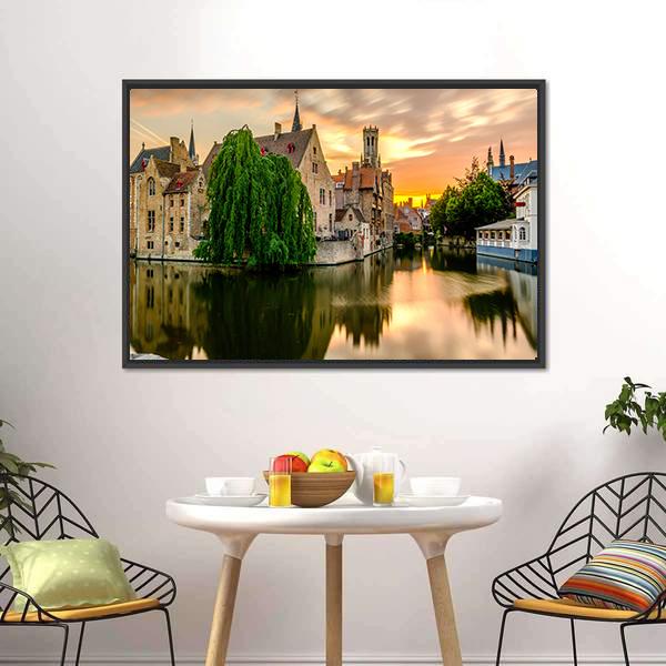 Bruges Cityscape With Canal Canvas Wall Art-3 Horizontal-Gallery Wrap-25" x 16"-Tiaracle
