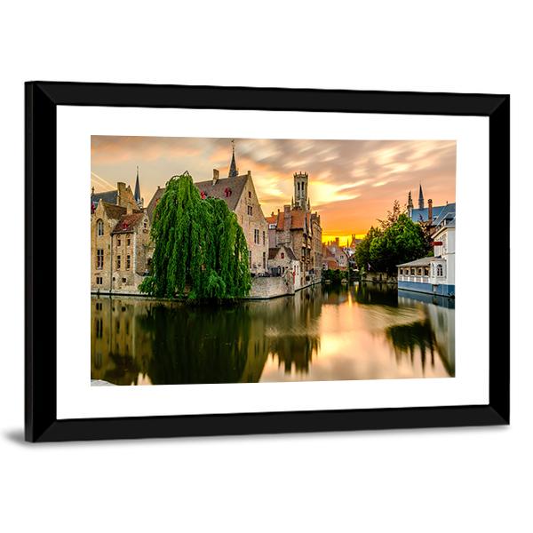 Bruges Cityscape With Canal Canvas Wall Art-3 Horizontal-Gallery Wrap-25&quot; x 16&quot;-Tiaracle