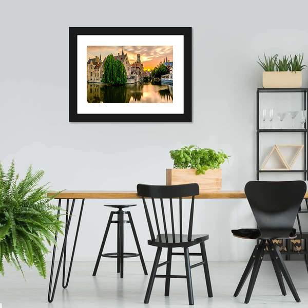 Bruges Cityscape With Canal Canvas Wall Art-3 Horizontal-Gallery Wrap-25&quot; x 16&quot;-Tiaracle