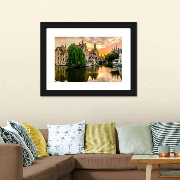 Bruges Cityscape With Canal Canvas Wall Art-3 Horizontal-Gallery Wrap-25" x 16"-Tiaracle