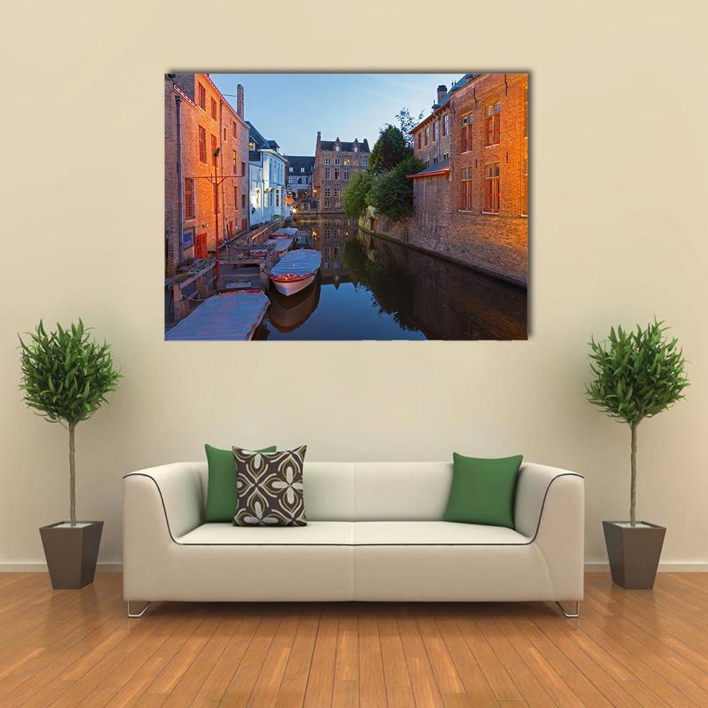 Bruges With Canal Canvas Wall Art-1 Piece-Gallery Wrap-48" x 32"-Tiaracle