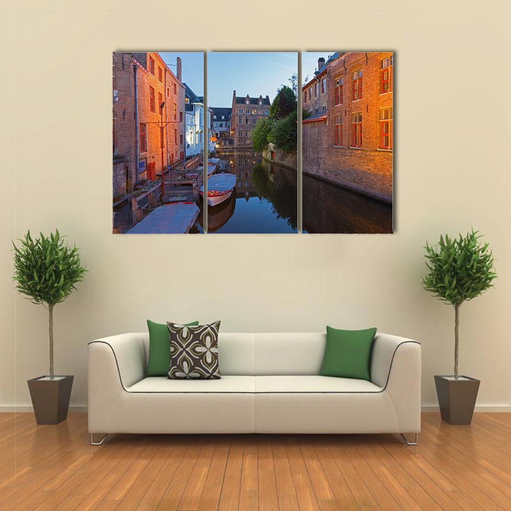 Bruges With Canal Canvas Wall Art-3 Horizontal-Gallery Wrap-37" x 24"-Tiaracle