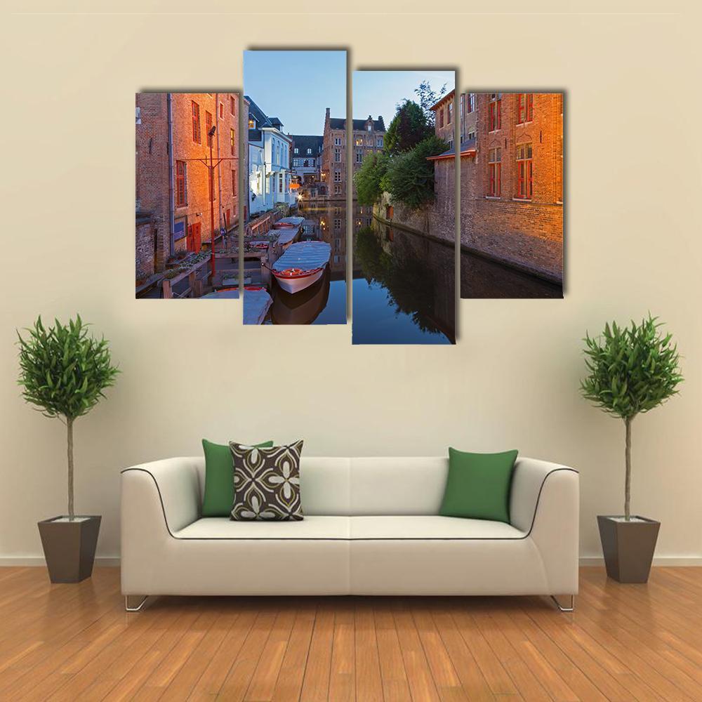 Bruges With Canal Canvas Wall Art-4 Pop-Gallery Wrap-50" x 32"-Tiaracle