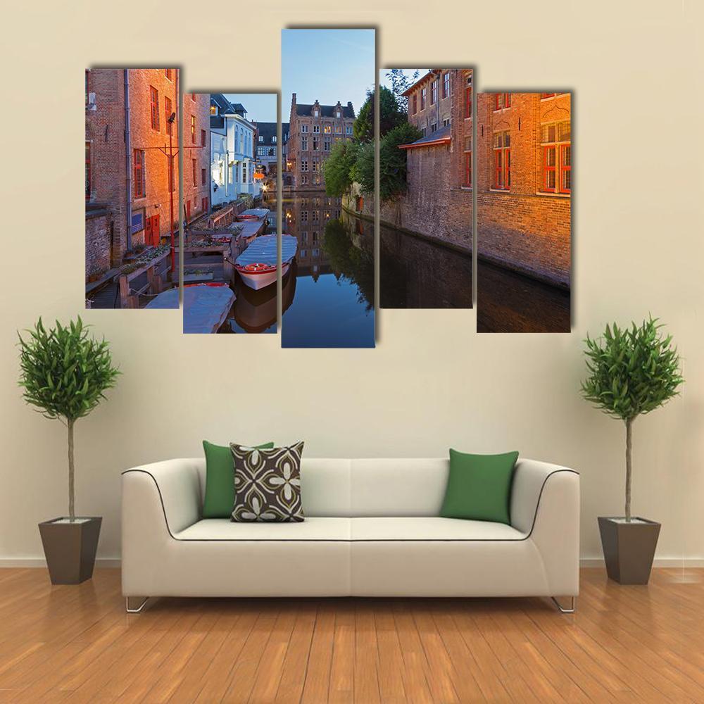 Bruges With Canal Canvas Wall Art-5 Pop-Gallery Wrap-47" x 32"-Tiaracle
