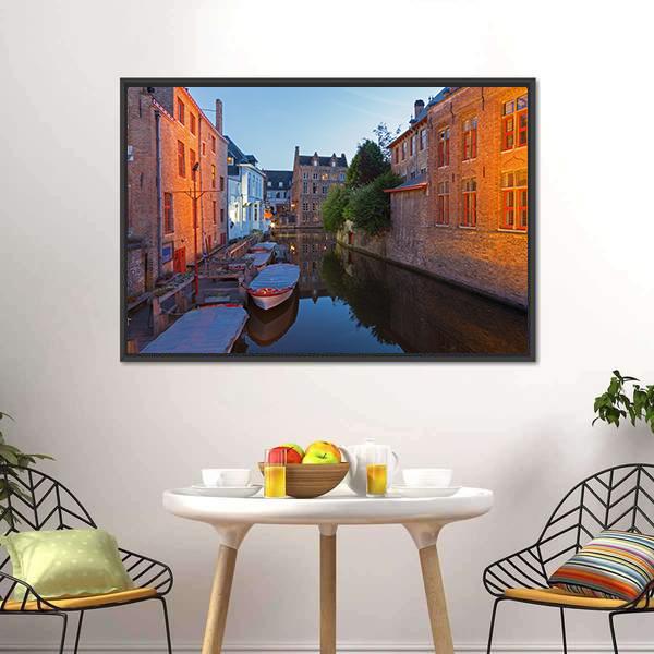 Bruges With Canal Canvas Wall Art-3 Horizontal-Gallery Wrap-25" x 16"-Tiaracle