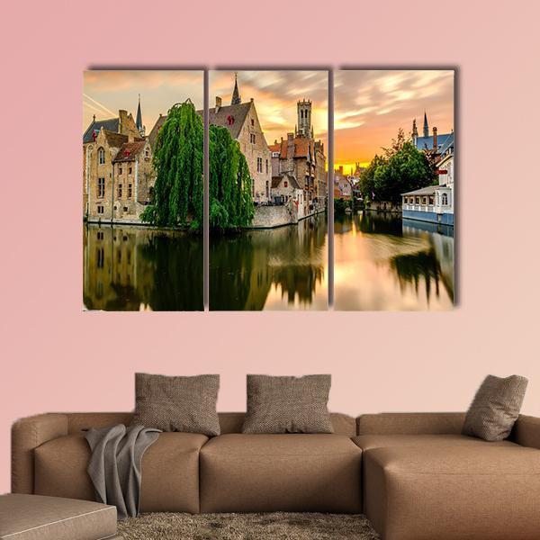 Bruges Cityscape With Canal Canvas Wall Art-3 Horizontal-Gallery Wrap-25&quot; x 16&quot;-Tiaracle