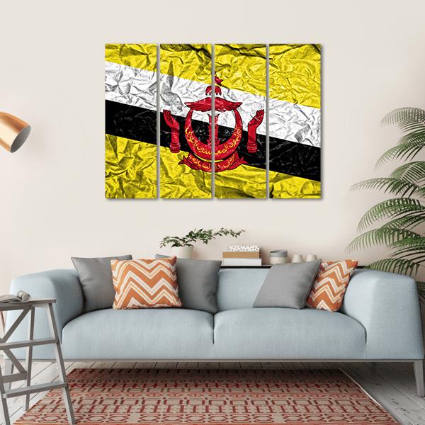 Brunei Vintage Flag Canvas Wall Art-4 Horizontal-Gallery Wrap-34" x 24"-Tiaracle