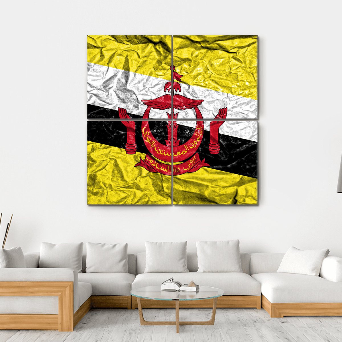 Brunei Vintage Flag Canvas Wall Art-4 Square-Gallery Wrap-17" x 17"-Tiaracle