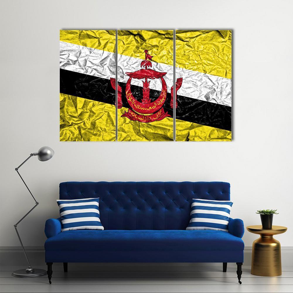 Brunei Vintage Flag Canvas Wall Art-5 Star-Gallery Wrap-62" x 32"-Tiaracle