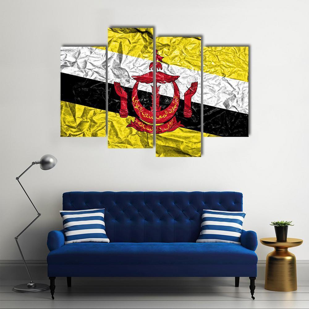 Brunei Vintage Flag Canvas Wall Art-4 Pop-Gallery Wrap-50" x 32"-Tiaracle