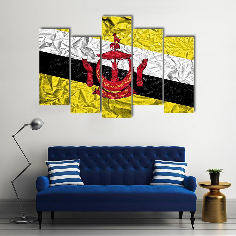 Brunei Vintage Flag Canvas Wall Art-5 Pop-Gallery Wrap-47" x 32"-Tiaracle