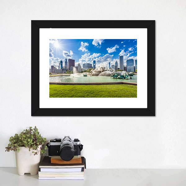 Buckingham Fountain Canvas Wall Art-1 Piece-Framed Print-30" x 20"-Tiaracle