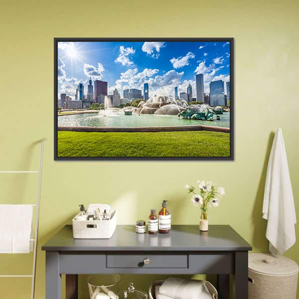 Buckingham Fountain Canvas Wall Art-1 Piece-Floating Frame-36" x 24"-Tiaracle