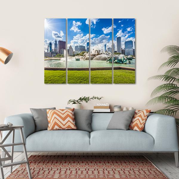 Buckingham Fountain Canvas Wall Art-4 Horizontal-Gallery Wrap-34" x 24"-Tiaracle