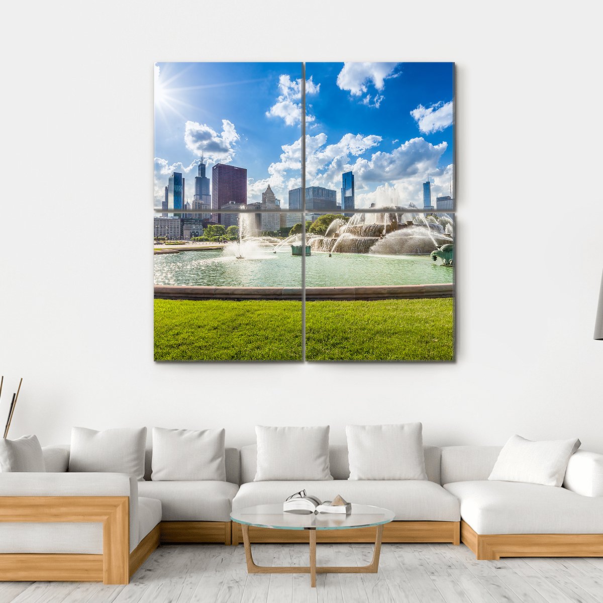 Buckingham Fountain Canvas Wall Art-4 Square-Gallery Wrap-17" x 17"-Tiaracle