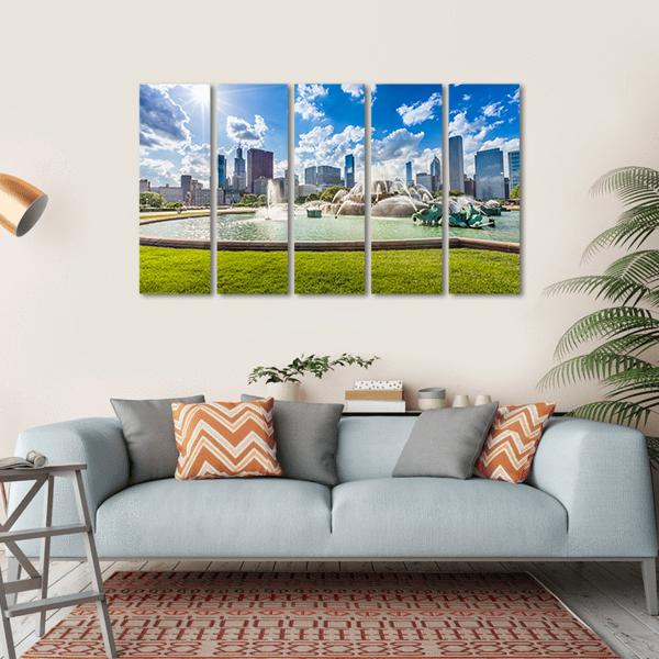 Buckingham Fountain Canvas Wall Art-5 Horizontal-Gallery Wrap-22" x 12"-Tiaracle