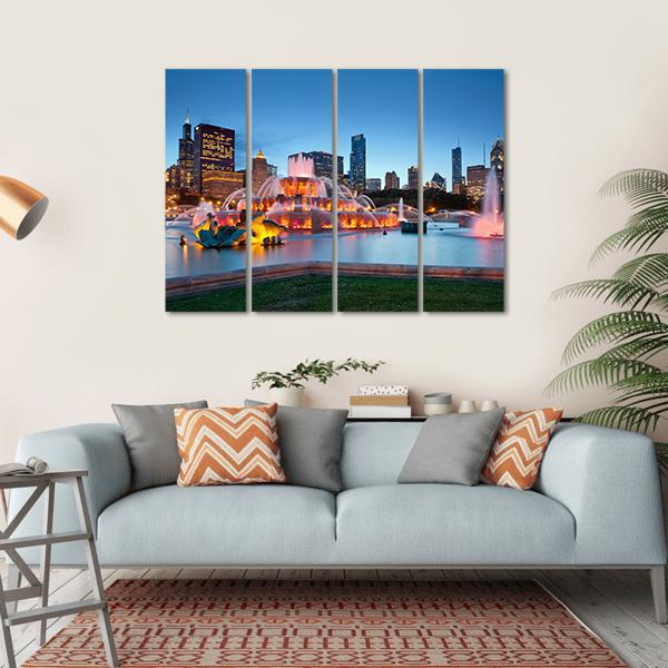 Buckingham Fountain Chicago Canvas Wall Art-4 Horizontal-Gallery Wrap-34" x 24"-Tiaracle