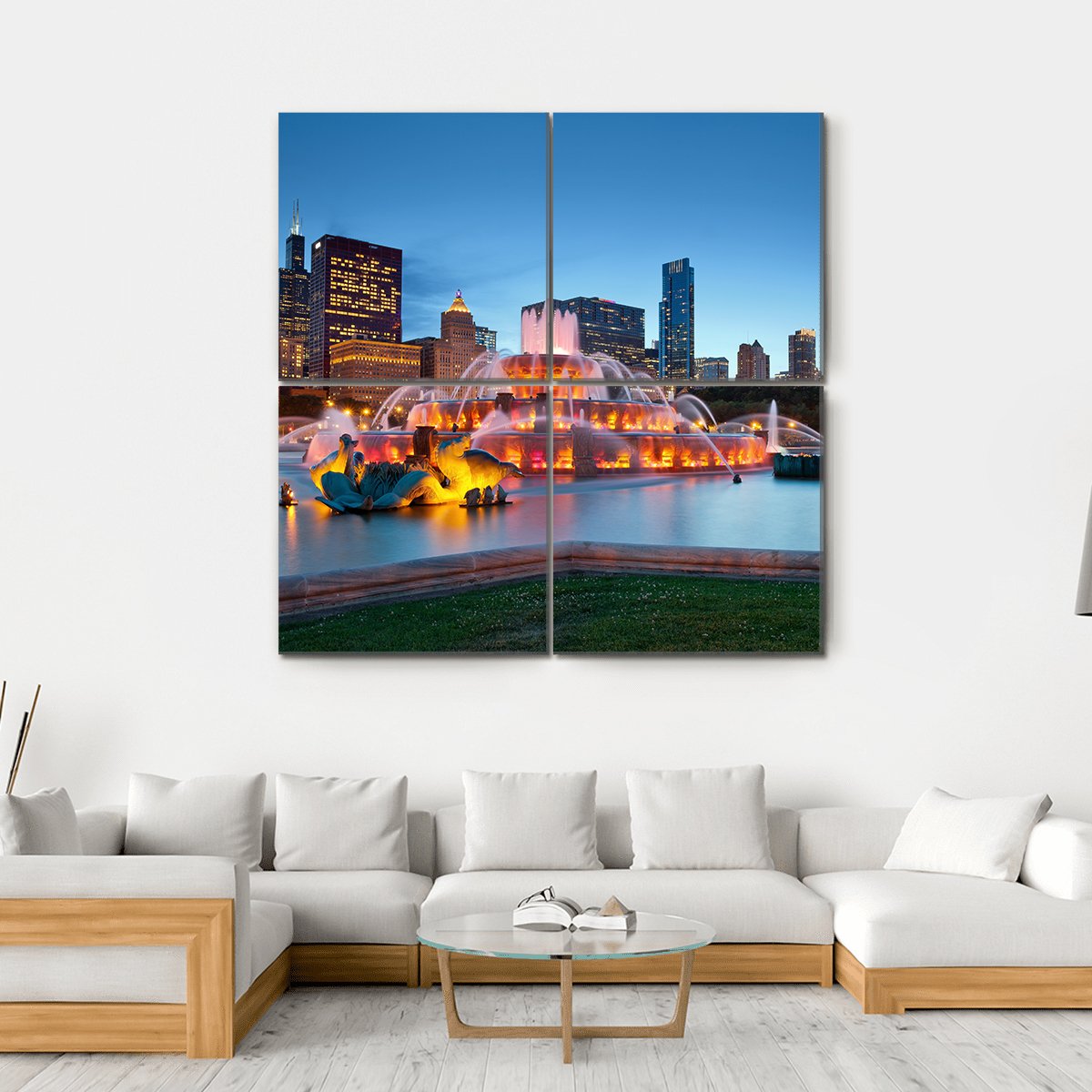 Buckingham Fountain Chicago Canvas Wall Art-4 Square-Gallery Wrap-17" x 17"-Tiaracle