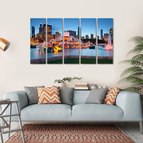 Buckingham Fountain Chicago Canvas Wall Art-5 Horizontal-Gallery Wrap-22" x 12"-Tiaracle
