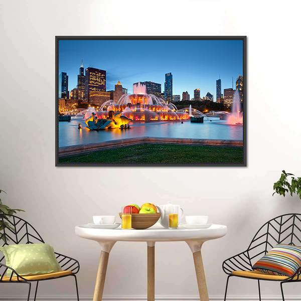Buckingham Fountain Chicago Canvas Wall Art-5 Horizontal-Gallery Wrap-22" x 12"-Tiaracle