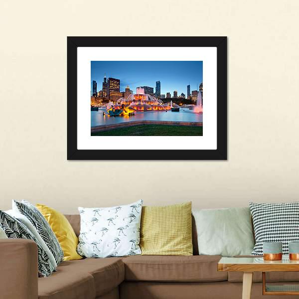 Buckingham Fountain Chicago Canvas Wall Art-5 Horizontal-Gallery Wrap-22" x 12"-Tiaracle
