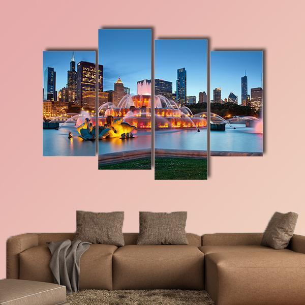 Buckingham Fountain Chicago Canvas Wall Art-4 Pop-Gallery Wrap-50" x 32"-Tiaracle