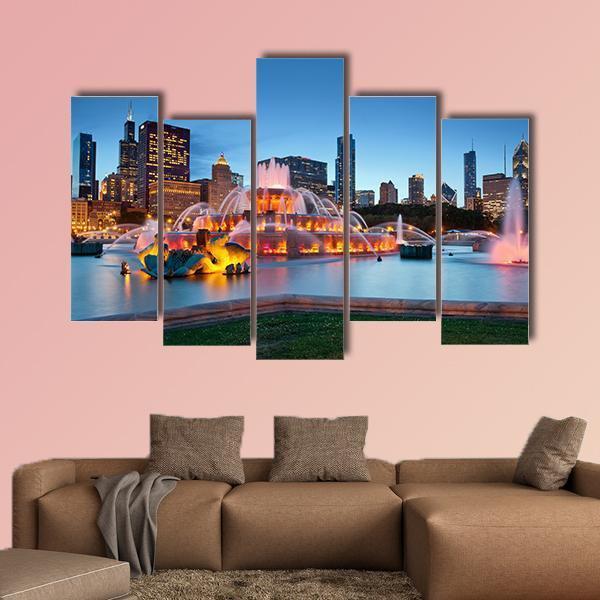 Buckingham Fountain Chicago Canvas Wall Art-5 Pop-Gallery Wrap-47" x 32"-Tiaracle