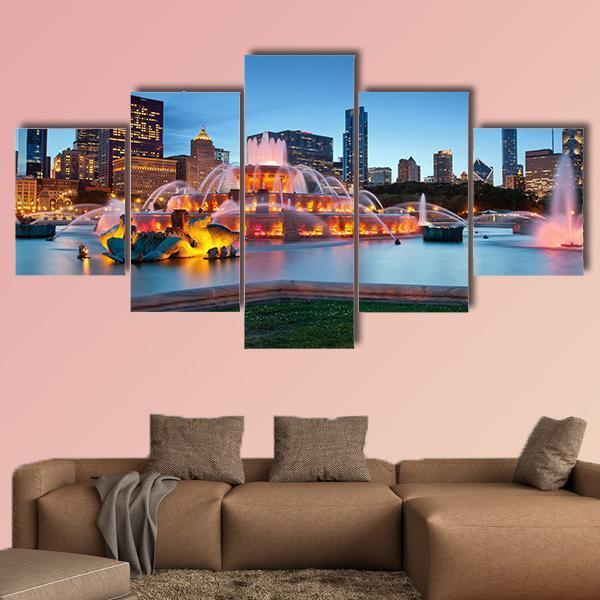 Buckingham Fountain Chicago Canvas Wall Art-5 Star-Gallery Wrap-62" x 32"-Tiaracle