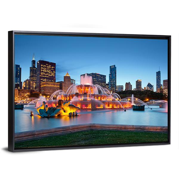 Buckingham Fountain Chicago Canvas Wall Art-3 Horizontal-Gallery Wrap-25" x 16"-Tiaracle