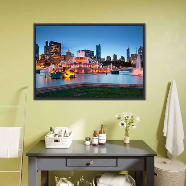 Buckingham Fountain Chicago Canvas Wall Art-3 Horizontal-Gallery Wrap-25" x 16"-Tiaracle