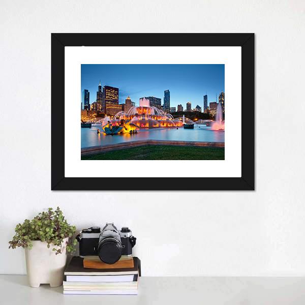 Buckingham Fountain Chicago Canvas Wall Art-1 Piece-Framed Print-20" x 16"-Tiaracle