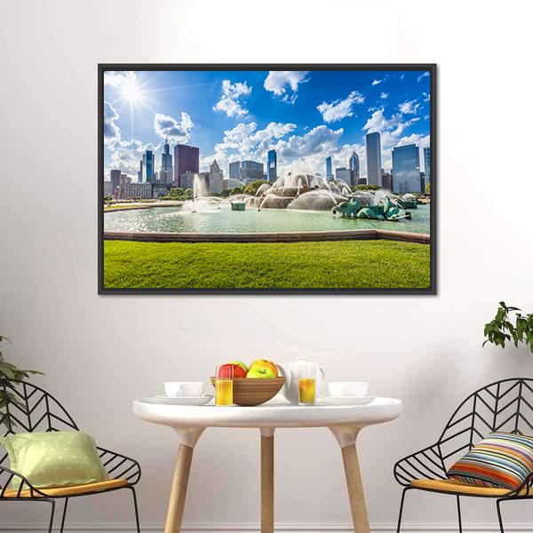 Buckingham Fountain Canvas Wall Art-1 Piece-Floating Frame-24" x 16"-Tiaracle