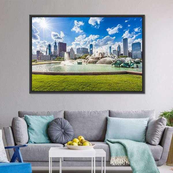 Buckingham Fountain Canvas Wall Art-3 Horizontal-Gallery Wrap-25" x 16"-Tiaracle