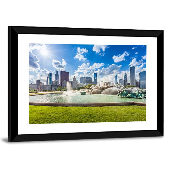 Buckingham Fountain Canvas Wall Art-3 Horizontal-Gallery Wrap-25" x 16"-Tiaracle