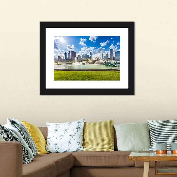 Buckingham Fountain Canvas Wall Art-1 Piece-Framed Print-20" x 16"-Tiaracle