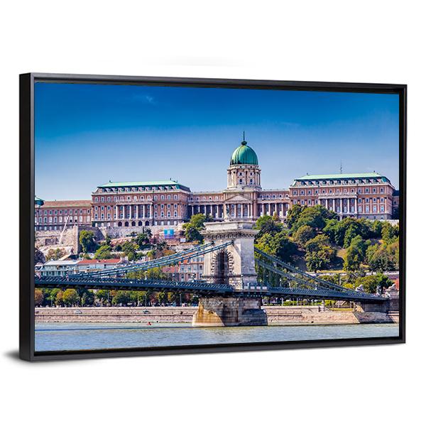 Buda Castle & Bridge Canvas Wall Art-3 Horizontal-Gallery Wrap-25" x 16"-Tiaracle