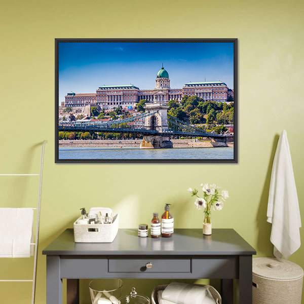 Buda Castle &amp; Bridge Canvas Wall Art-3 Horizontal-Gallery Wrap-25" x 16"-Tiaracle