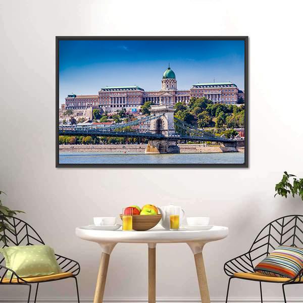 Buda Castle &amp; Bridge Canvas Wall Art-3 Horizontal-Gallery Wrap-25" x 16"-Tiaracle
