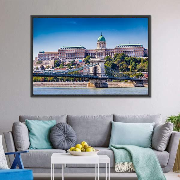 Buda Castle &amp; Bridge Canvas Wall Art-1 Piece-Floating Frame-24" x 16"-Tiaracle