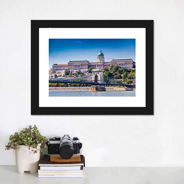Buda Castle &amp; Bridge Canvas Wall Art-1 Piece-Framed Print-20" x 16"-Tiaracle