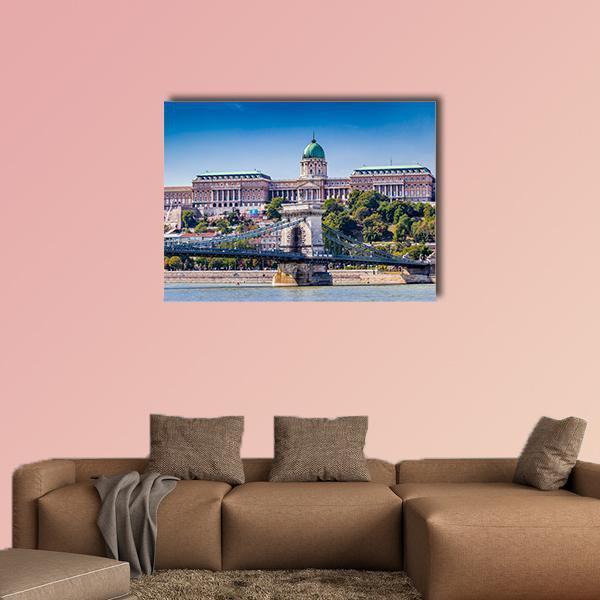 Buda Castle &amp; Bridge Canvas Wall Art-1 Piece-Gallery Wrap-48" x 32"-Tiaracle