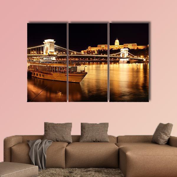 Budapest &amp; Chain Bridge Canvas Wall Art-3 Horizontal-Gallery Wrap-25" x 16"-Tiaracle