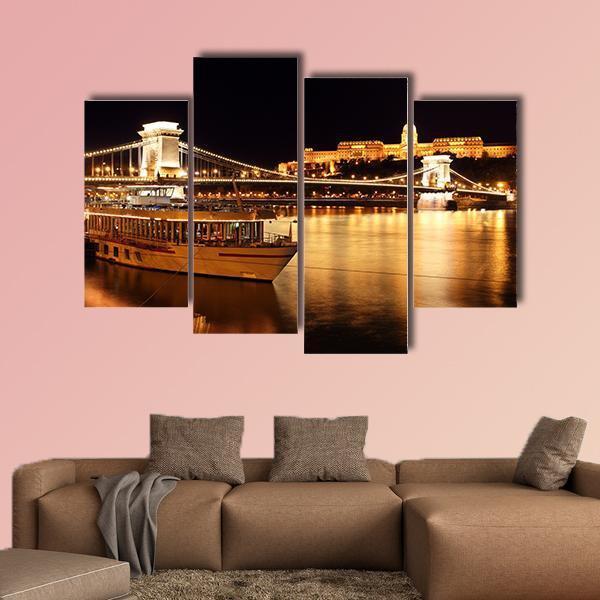 Budapest &amp; Chain Bridge Canvas Wall Art-4 Pop-Gallery Wrap-50" x 32"-Tiaracle