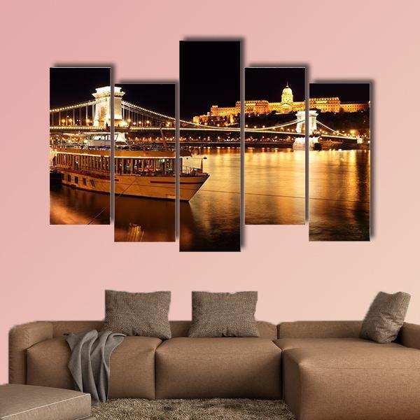 Budapest &amp; Chain Bridge Canvas Wall Art-5 Pop-Gallery Wrap-47" x 32"-Tiaracle