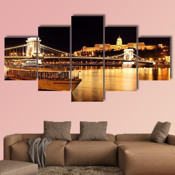 Budapest &amp; Chain Bridge Canvas Wall Art-5 Star-Gallery Wrap-62" x 32"-Tiaracle