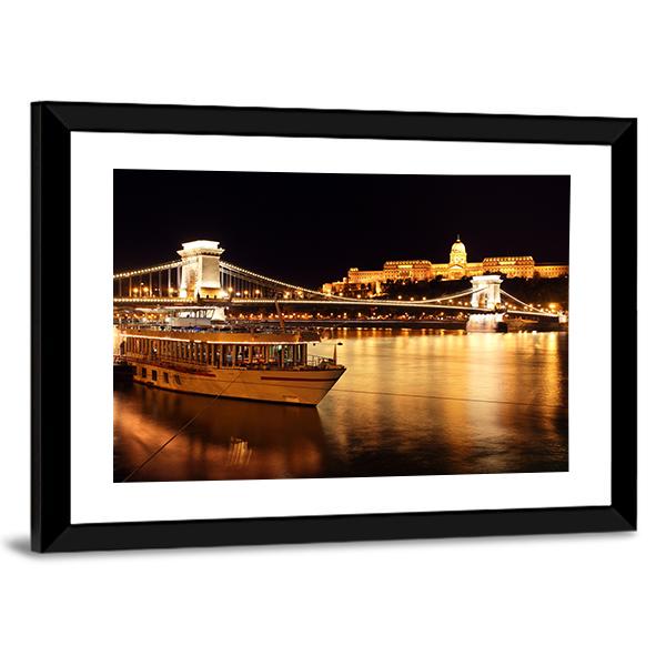 Budapest &amp; Chain Bridge Canvas Wall Art-3 Horizontal-Gallery Wrap-25" x 16"-Tiaracle